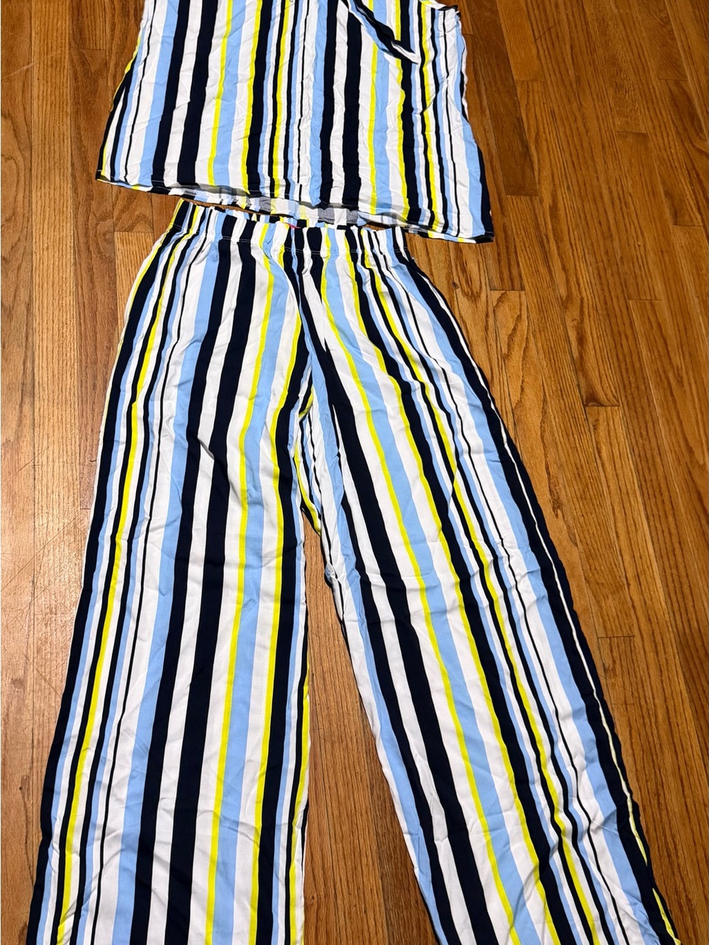& Other Stories Striped Wide-Leg Pants & Top in Navy, Light Blue & Yellow